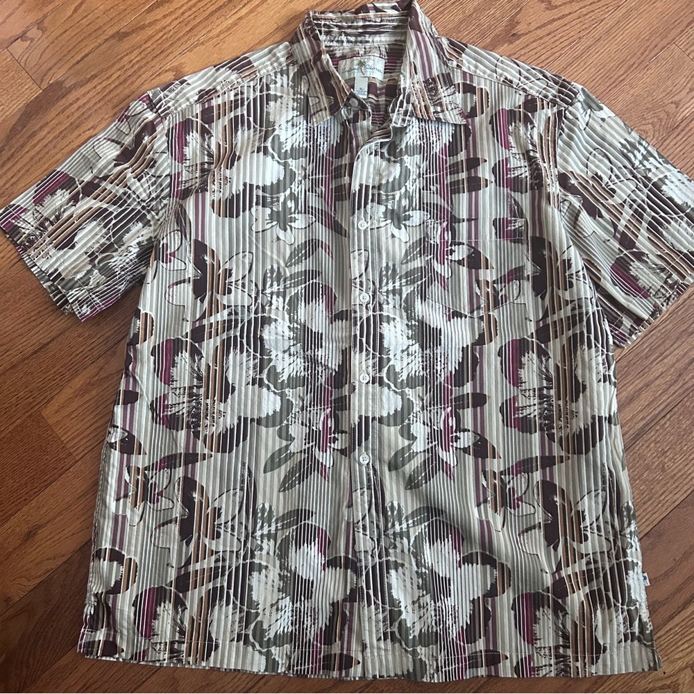 Island Shores Hawaiian Shirt Mens XL Burgundy Floral 100% Cotton Button Up